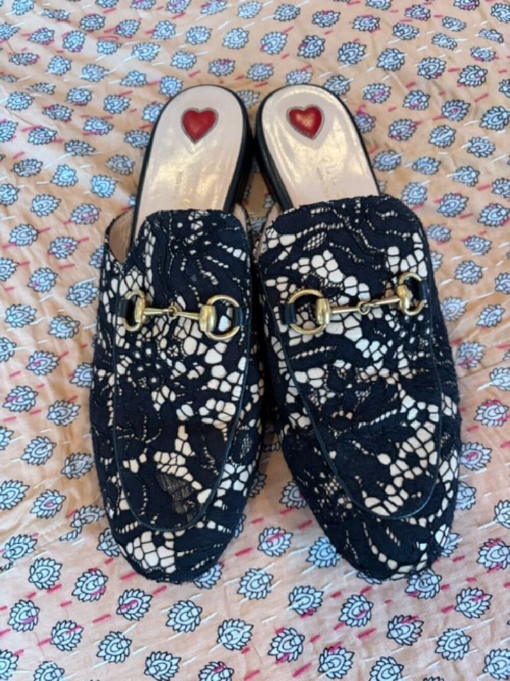 GUCCI Horsebit Accent Lace Mules